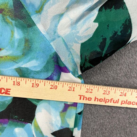 Calvin Klein Blouse Womens Medium Blue Floral Split Neck Chain Tassel Sheer - Picture 10 of 16